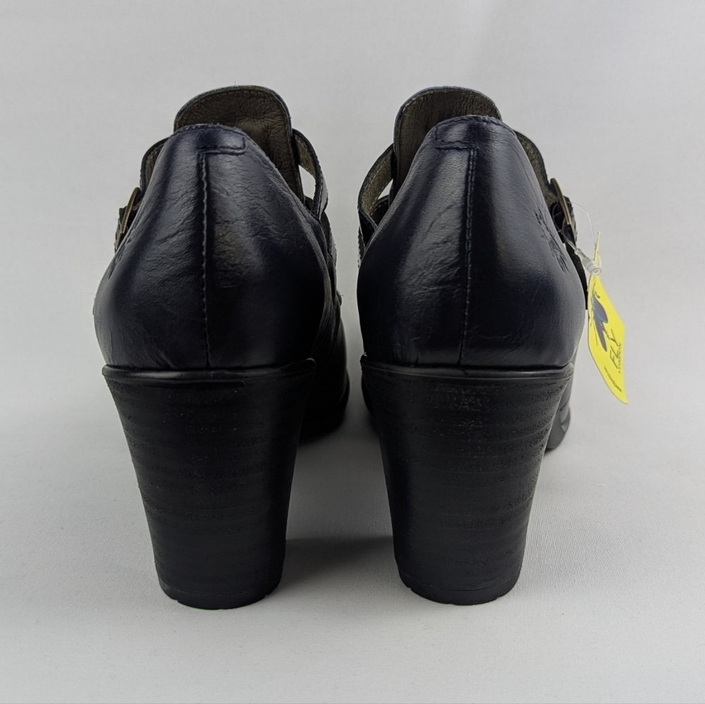 FLY London Kacy Ankle Boot Leather Buckle Straps Navy Black EU41 US 10-10.5 NWT - Picture 8 of 16
